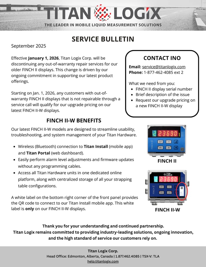 Service Bulletin FINCH II Displays